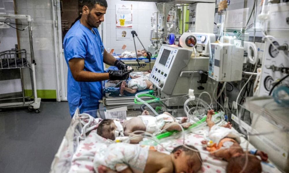 Bebês prematuros dividem incubadora em hospital de Gaza